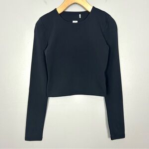 Babaton Contour Long Sleeve Crop Top Women’s Size S Seamless Minimalist Black